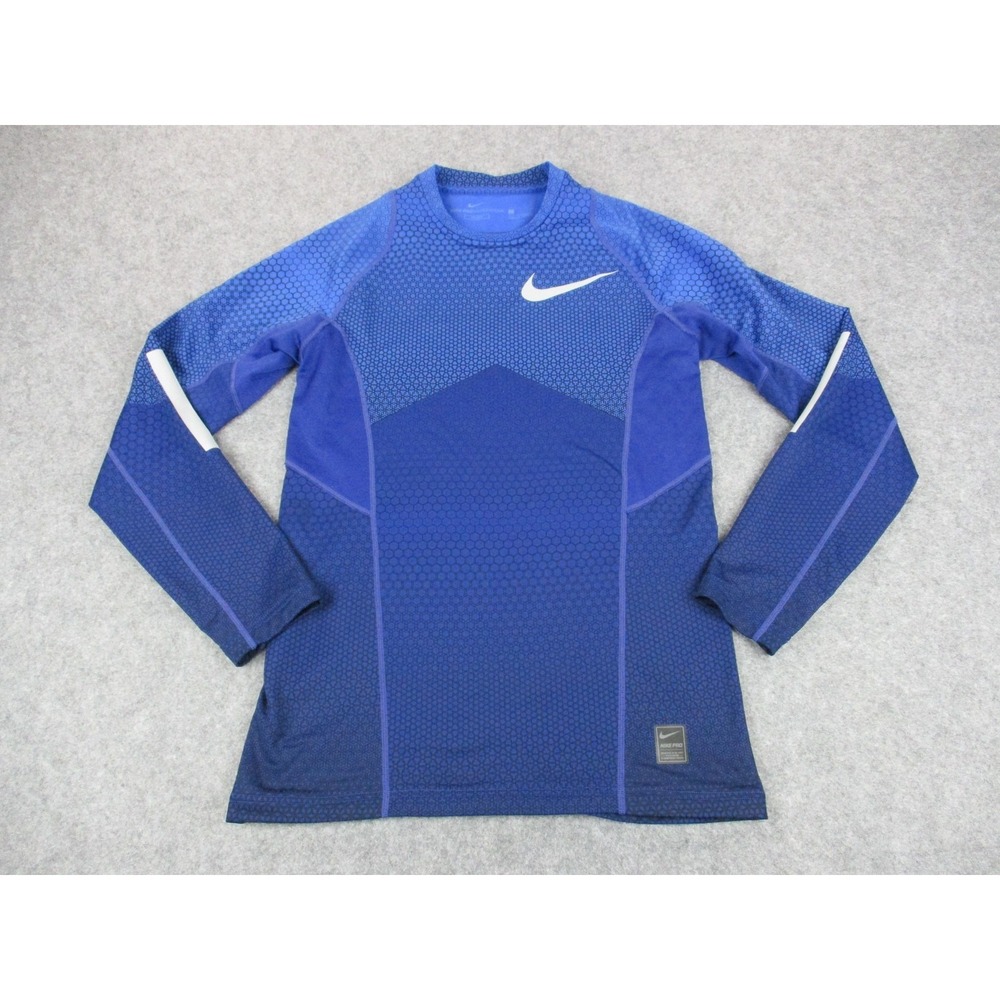 Nike Shirt Mens Small Blue Pro Hyperwarm Fitted Long Sleeve Athletic‎ Jersey